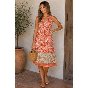 Tommy Bahama Floral Sundress Orange White Tropical Size M Sleeveless